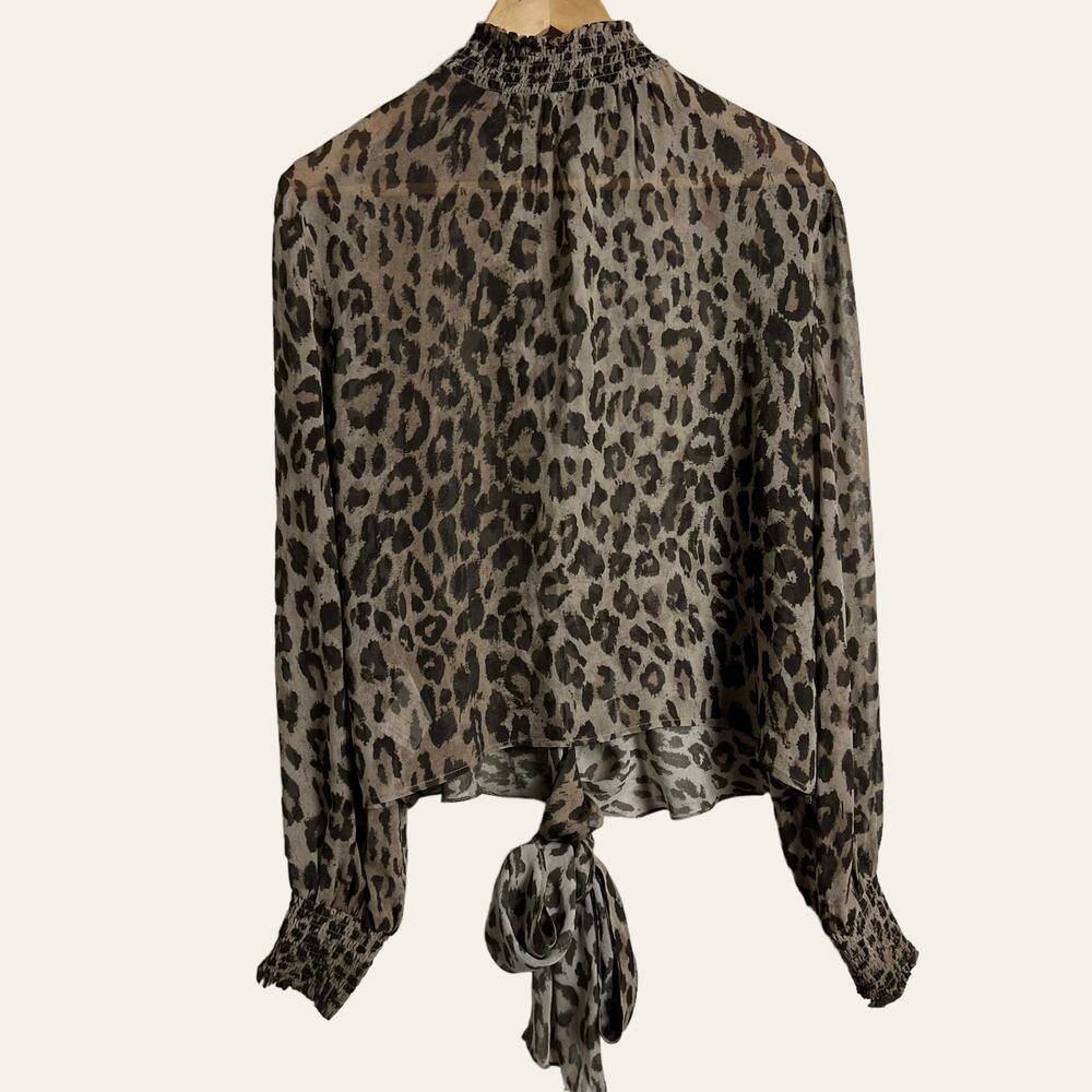 Nicholas Silk Leopard Animal Print Smocked Tie Fr… - image 4